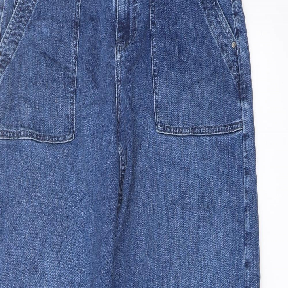 Per Una Womens Blue Cotton Wide-Leg Jeans Size 12 L30 in Regular Button