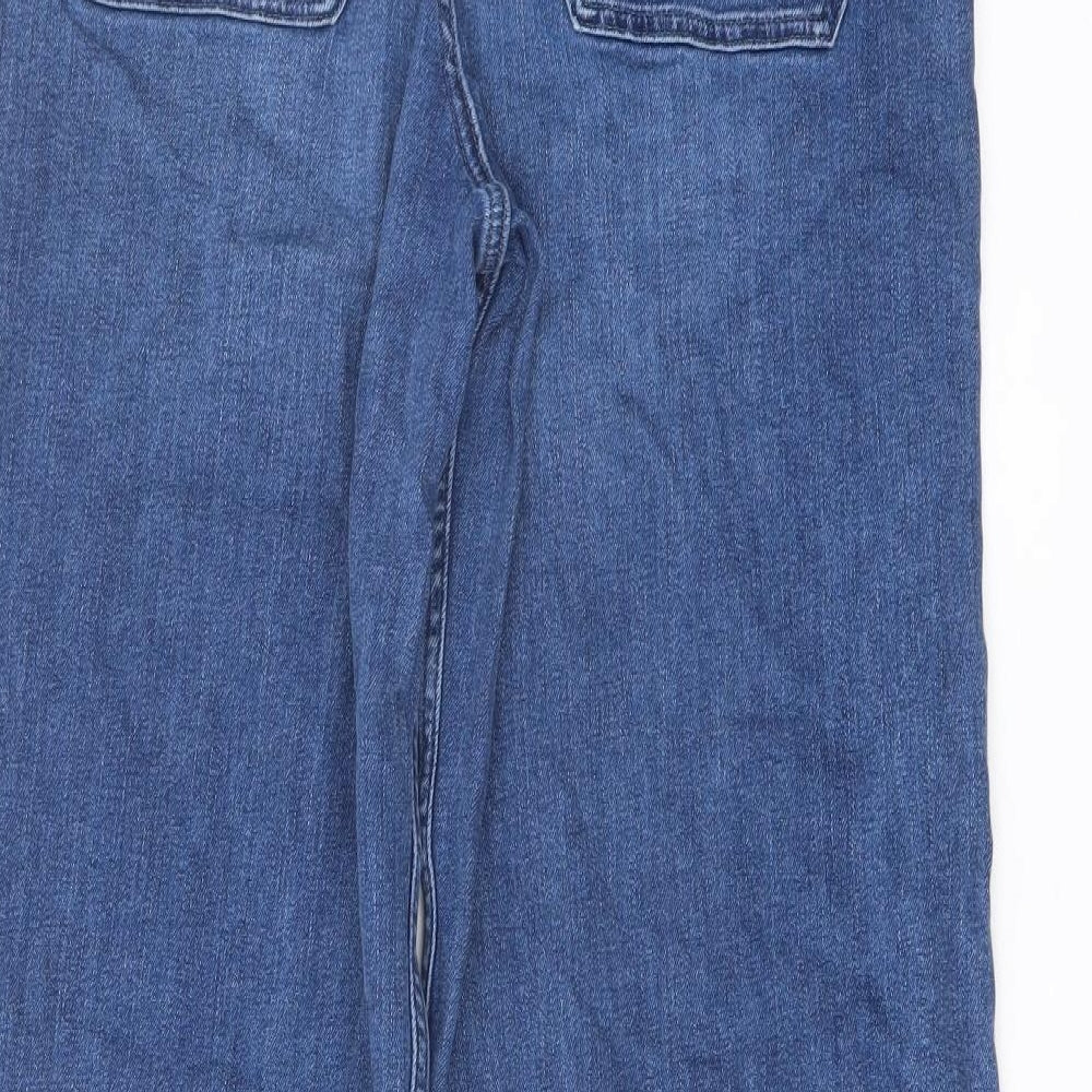 Per Una Womens Blue Cotton Wide-Leg Jeans Size 12 L30 in Regular Button