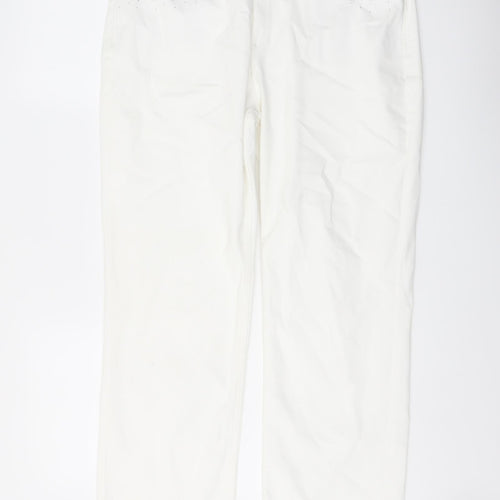 Marks and Spencer Womens White Cotton Straight Jeans Size 16 L28 in Regular Button