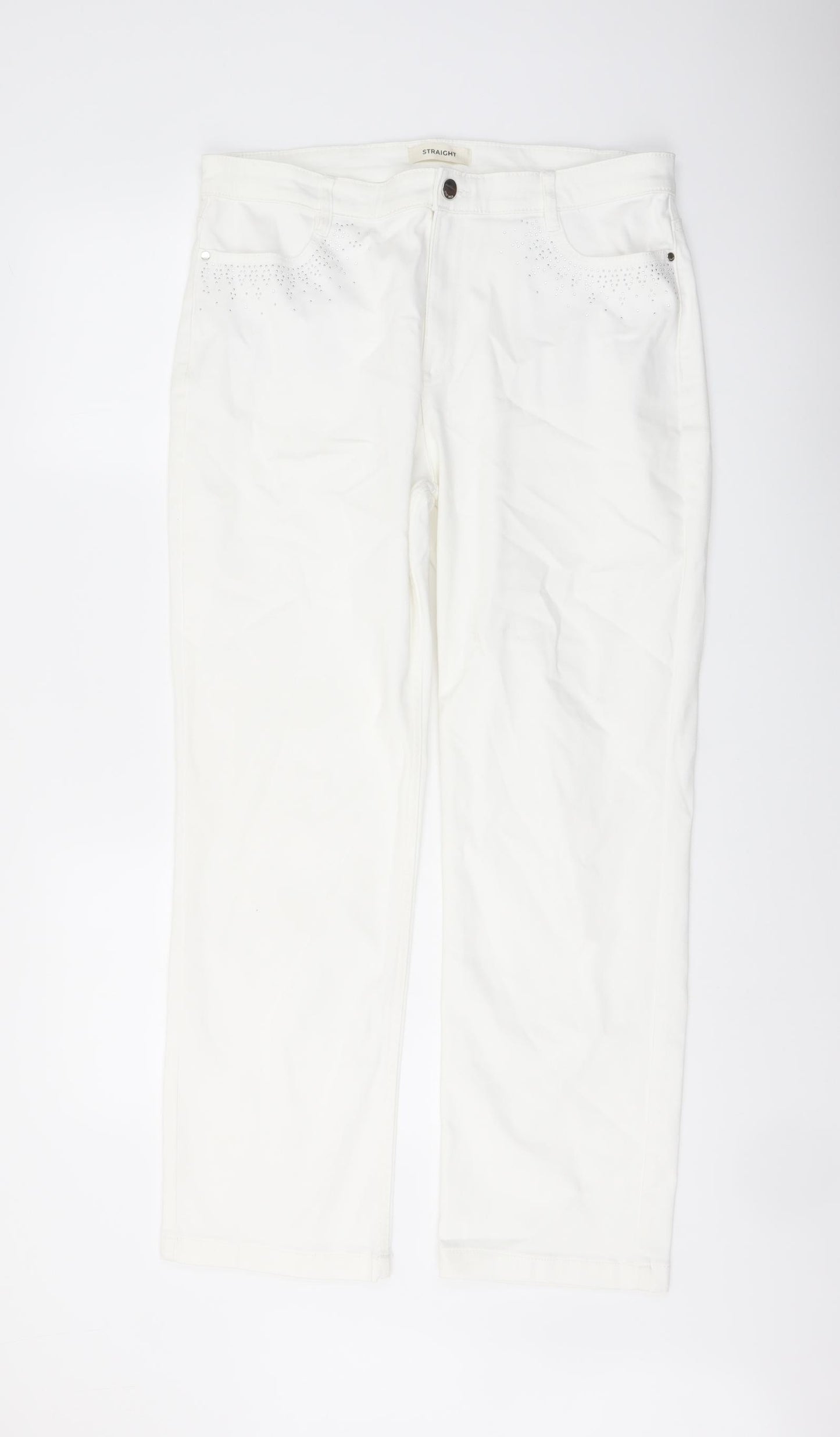 Marks and Spencer Womens White Cotton Straight Jeans Size 16 L28 in Regular Button