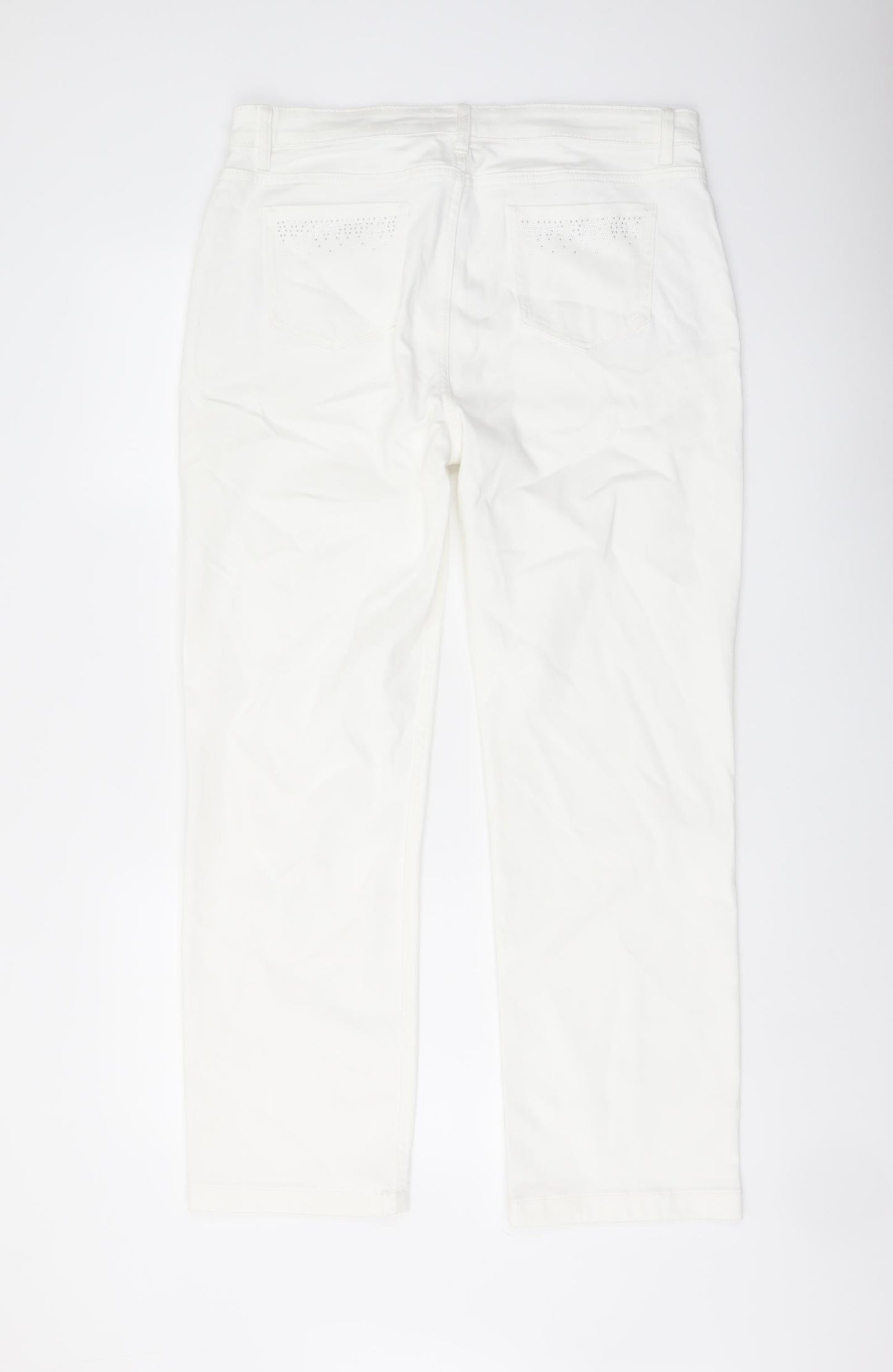 Marks and Spencer Womens White Cotton Straight Jeans Size 16 L28 in Regular Button