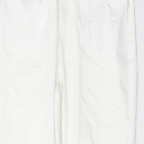Marks and Spencer Womens White Cotton Straight Jeans Size 16 L28 in Regular Button