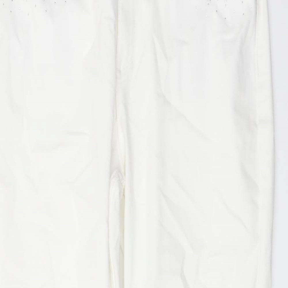Marks and Spencer Womens White Cotton Straight Jeans Size 16 L28 in Regular Button