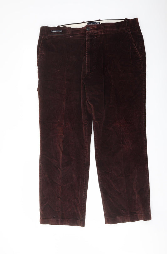 Blue Harbour Mens Brown Cotton Trousers Size 38 in L29 in Regular Button