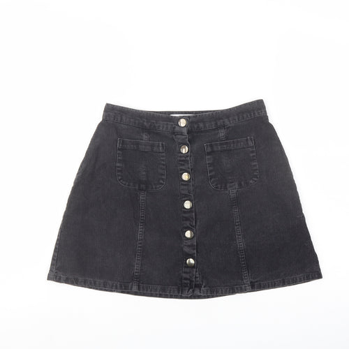 Cooperative Womens Grey Cotton A-Line Skirt Size S Button
