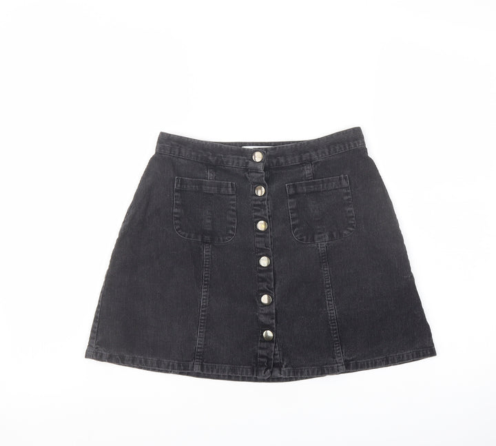 Cooperative Womens Grey Cotton A-Line Skirt Size S Button