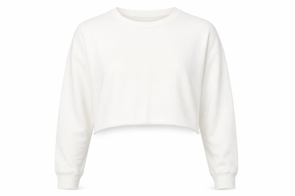 Front view of Missguided women’s white polyester pullover sweatshirt, size UK 14, pullover