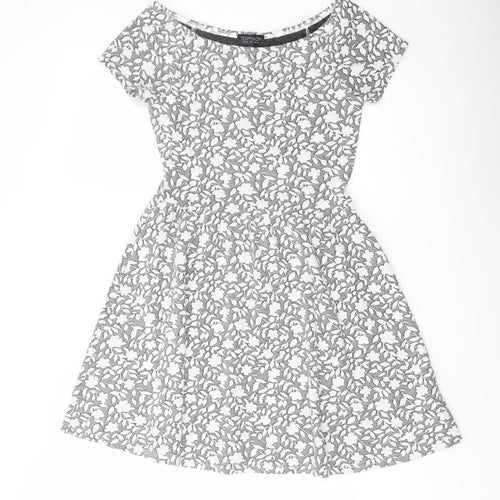 Topshop Womens Grey Floral Polyester A-Line Size 10 Boat Neck Pullover