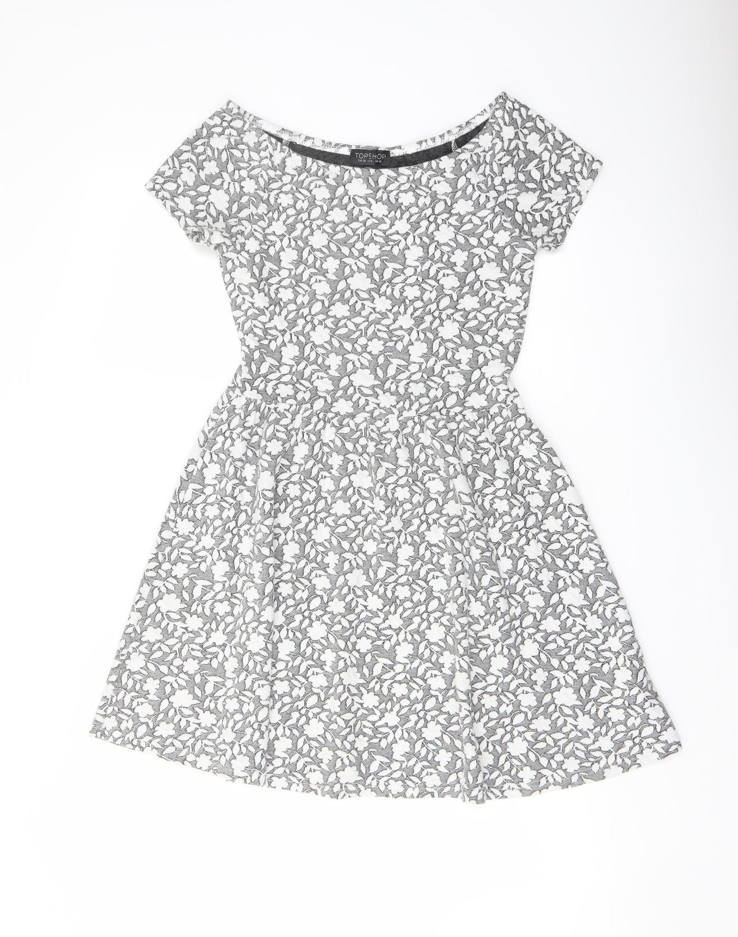 Topshop Womens Grey Floral Polyester A-Line Size 10 Boat Neck Pullover