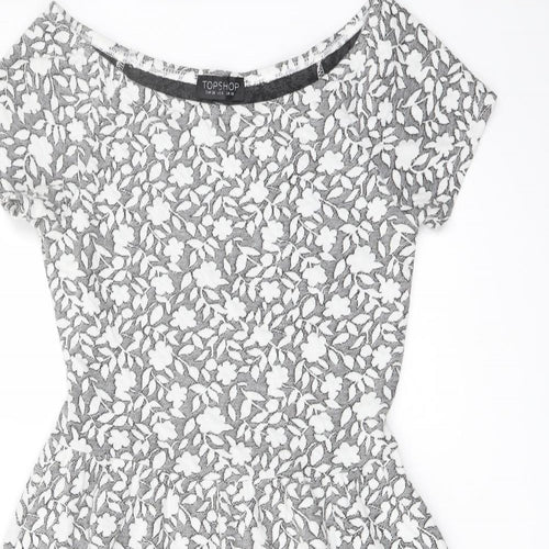 Topshop Womens Grey Floral Polyester A-Line Size 10 Boat Neck Pullover