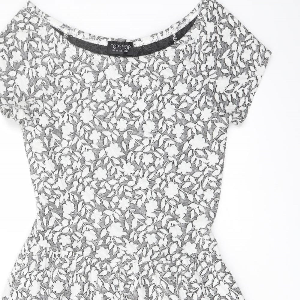Topshop Womens Grey Floral Polyester A-Line Size 10 Boat Neck Pullover