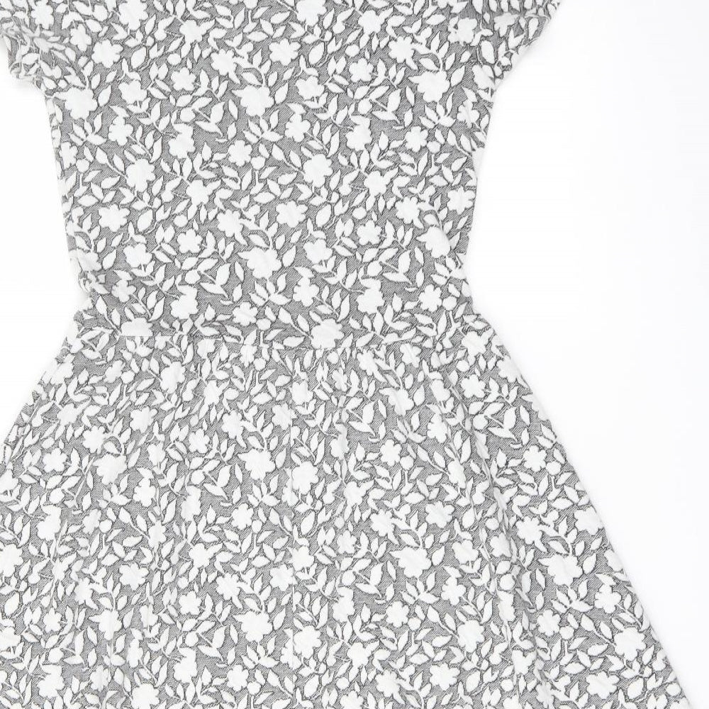 Topshop Womens Grey Floral Polyester A-Line Size 10 Boat Neck Pullover
