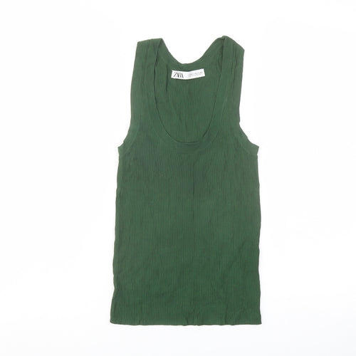 Zara Womens Green Viscose Basic Tank Size XS Scoop Neck