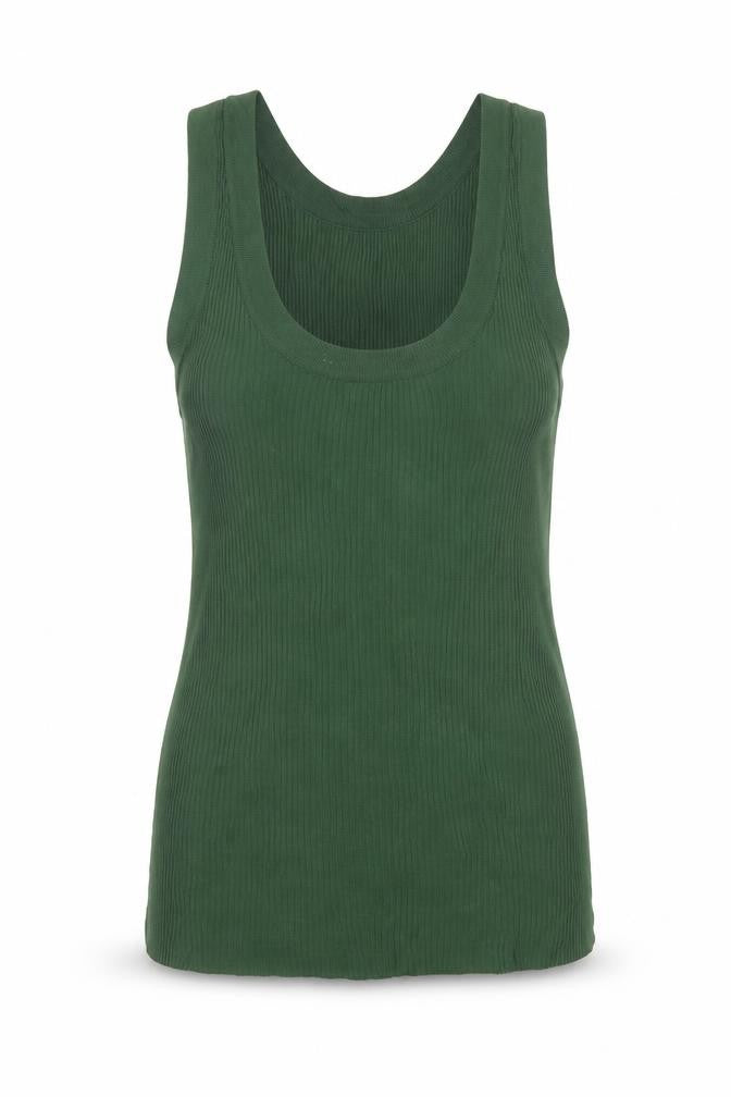 Front view of Zara women’s green viscose basic tank, size XS, scoop neck
