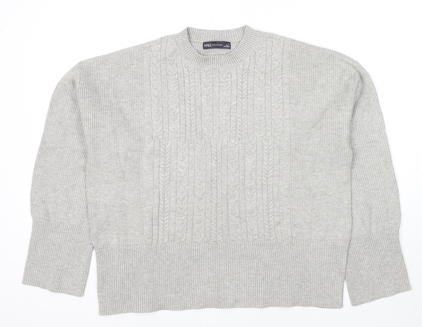 Marks and Spencer Womens Grey Round Neck Viscose Pullover Jumper Size M