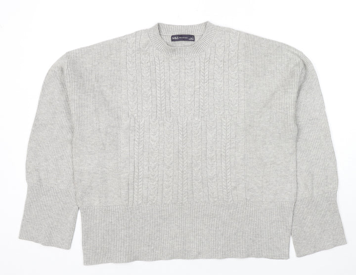 Marks and Spencer Womens Grey Round Neck Viscose Pullover Jumper Size M