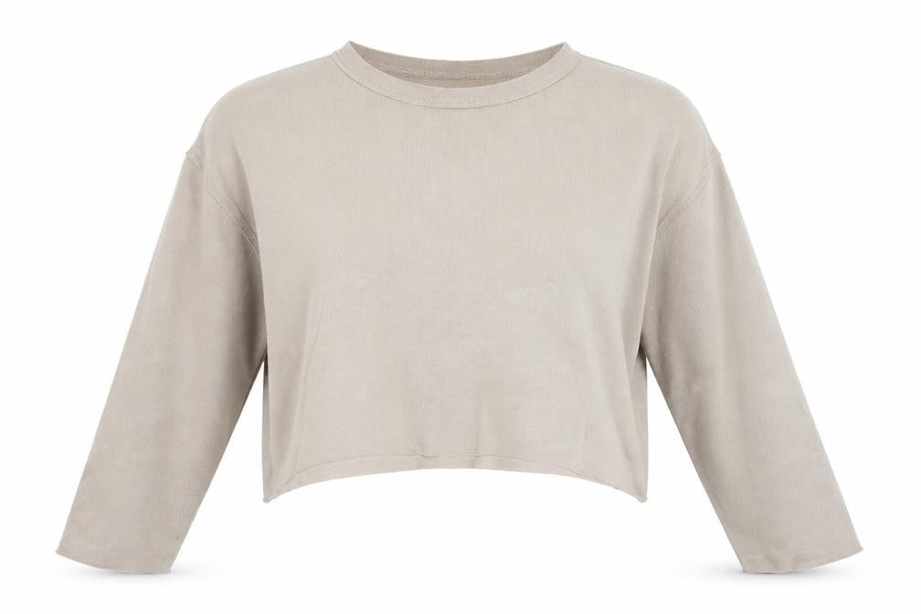 Front view of Zara women’s beige polyester pullover sweatshirt, size M, pullover