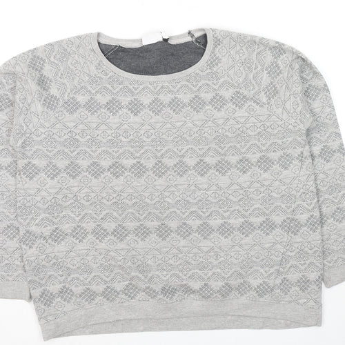 New Look Womens Grey Geometric Cotton Pullover Sweatshirt Size 14 Pullover