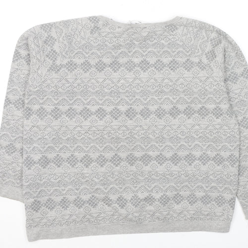 New Look Womens Grey Geometric Cotton Pullover Sweatshirt Size 14 Pullover