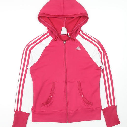 adidas Womens Pink Colourblock Polyester Full Zip Hoodie Size 12 Zip