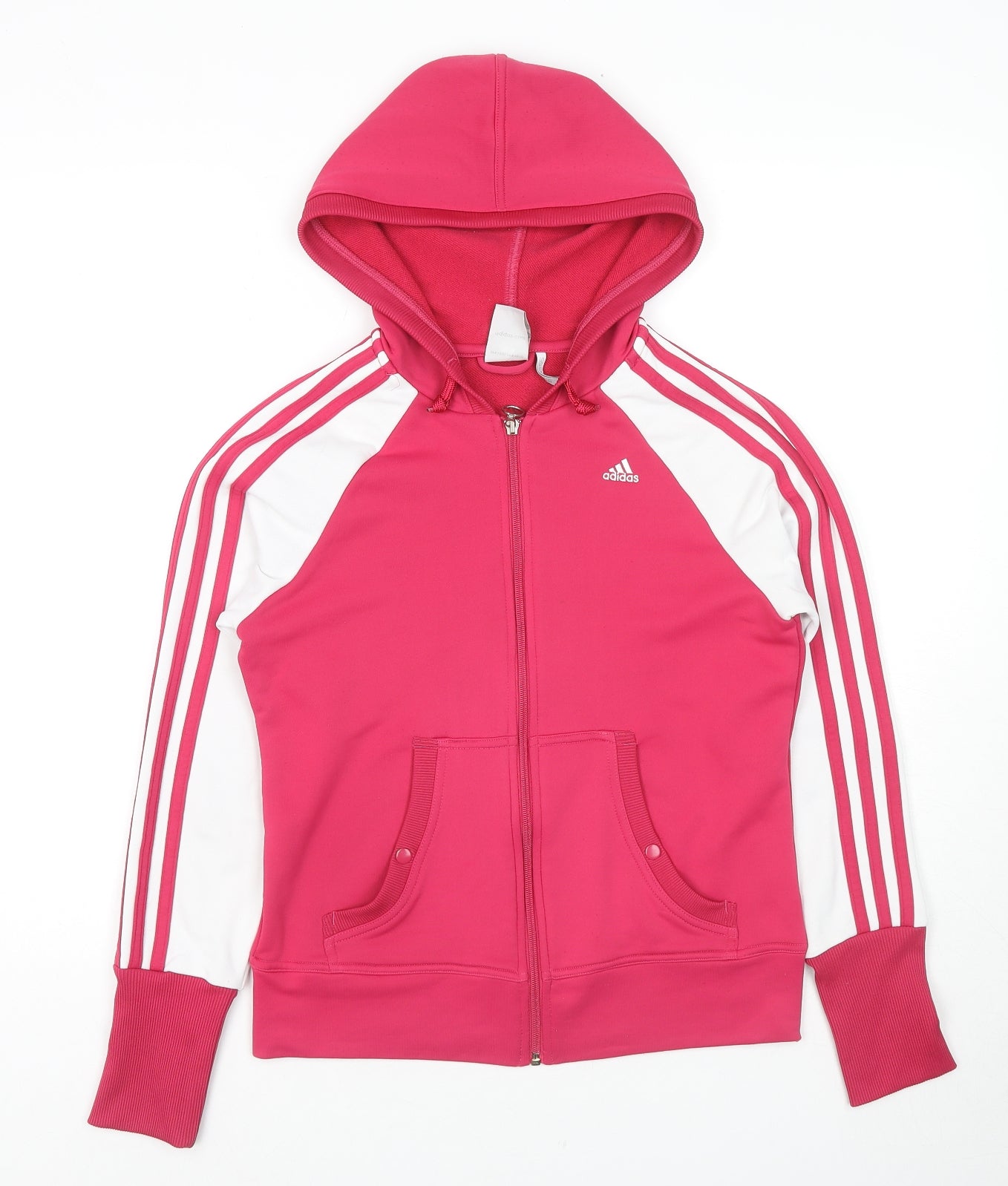 adidas Womens Pink Colourblock Polyester Full Zip Hoodie Size 12 Zip