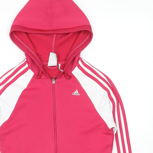 adidas Womens Pink Colourblock Polyester Full Zip Hoodie Size 12 Zip
