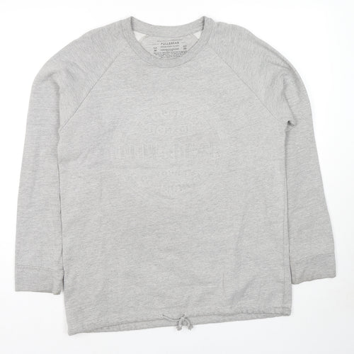 Pull&Bear Womens Grey Cotton Pullover Hoodie Size M Pullover - Logo