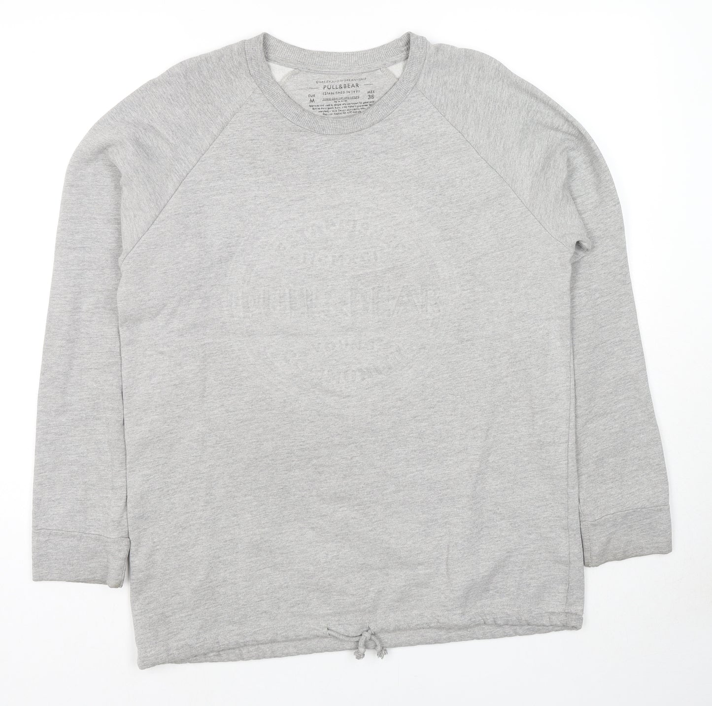Pull&Bear Womens Grey Cotton Pullover Hoodie Size M Pullover - Logo