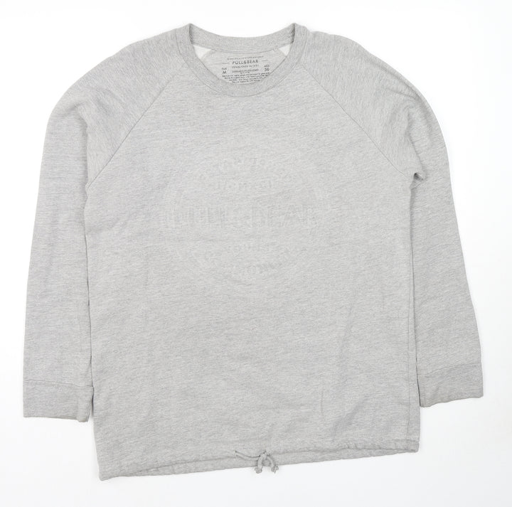 Pull&Bear Womens Grey Cotton Pullover Hoodie Size M Pullover - Logo