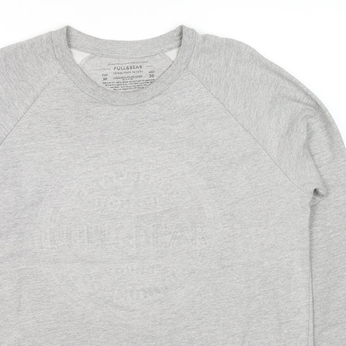 Pull&Bear Womens Grey Cotton Pullover Hoodie Size M Pullover - Logo