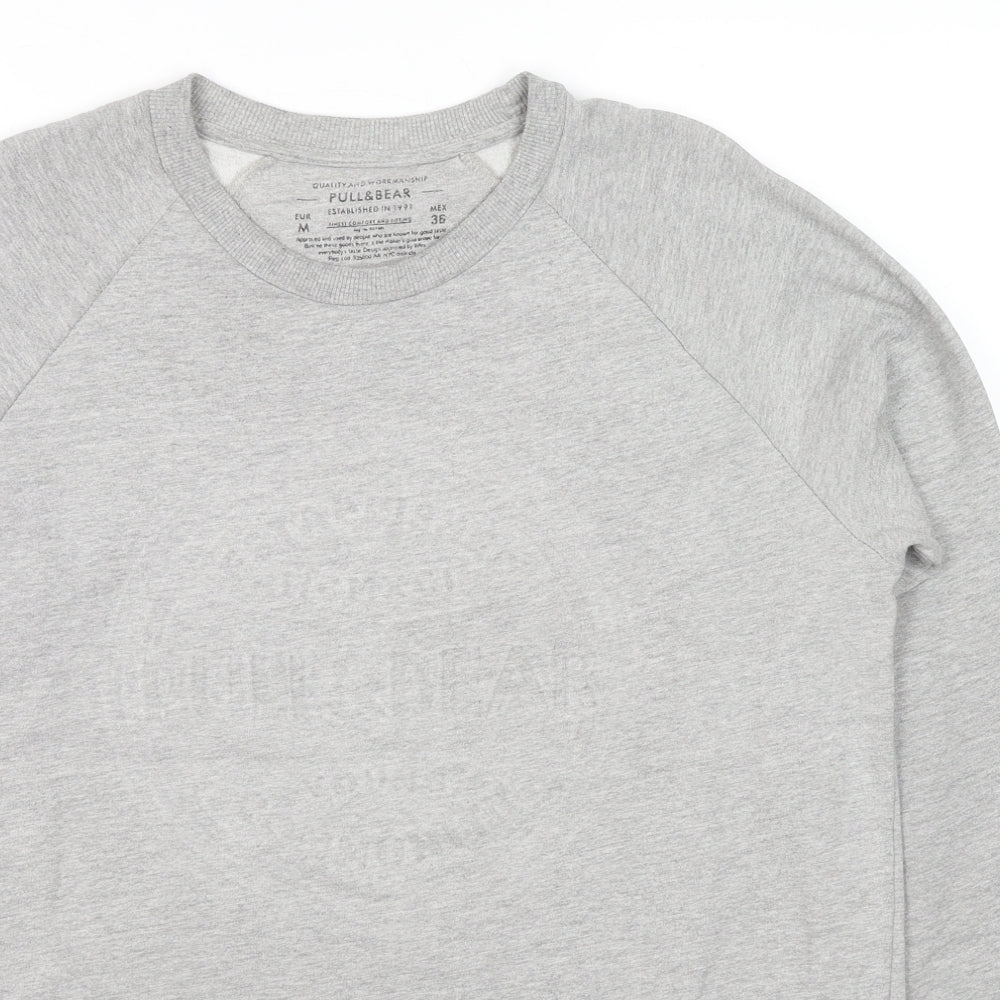 Pull&Bear Womens Grey Cotton Pullover Hoodie Size M Pullover - Logo
