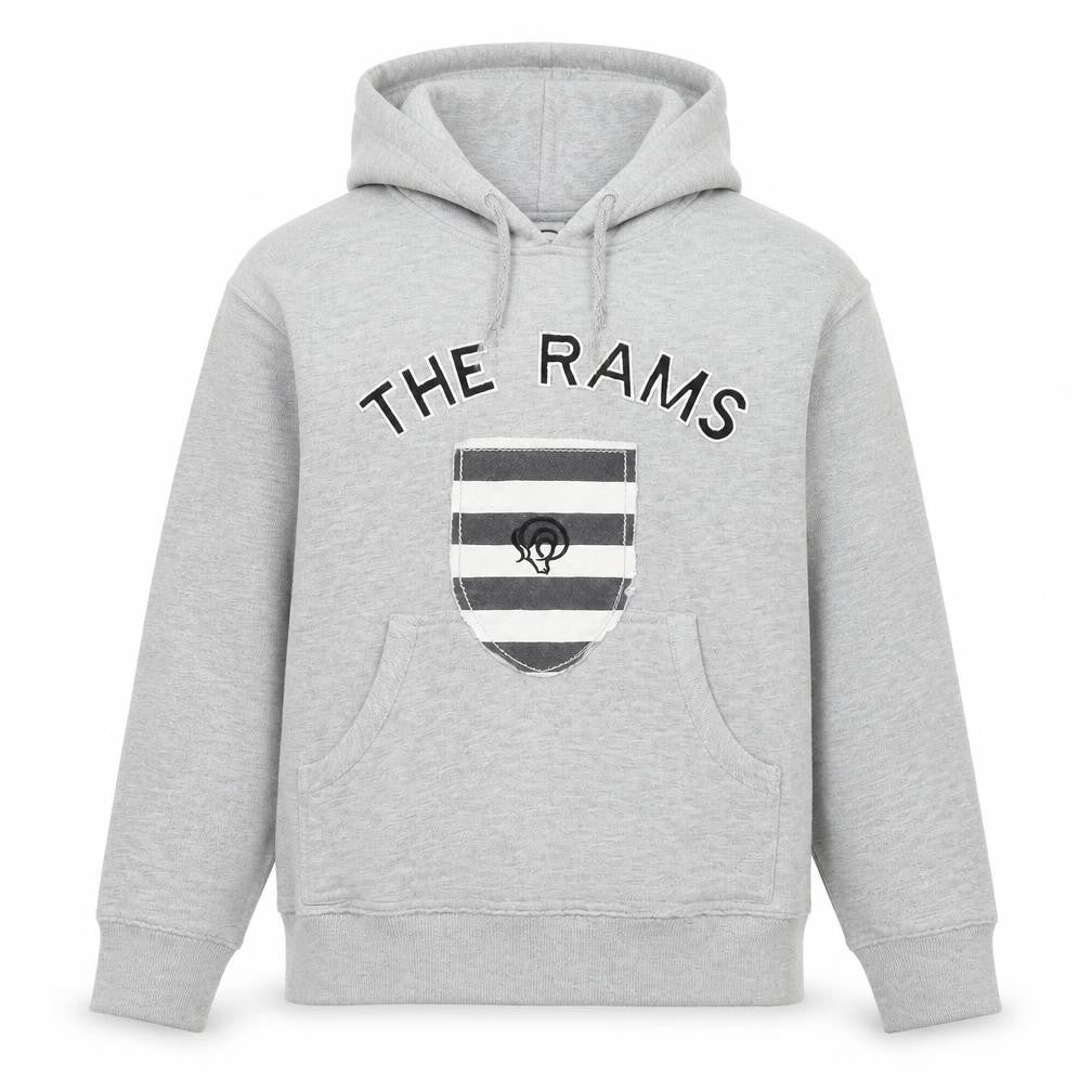 Front view of The Rams boys’ grey cotton pullover hoodie, size 10-11, years pullover - logo