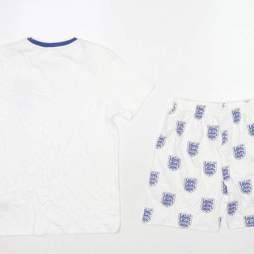 Marks and Spencer Boys White Cotton Basic T-Shirt Size 8-9 Years Round Neck Pullover - England Shorts Set