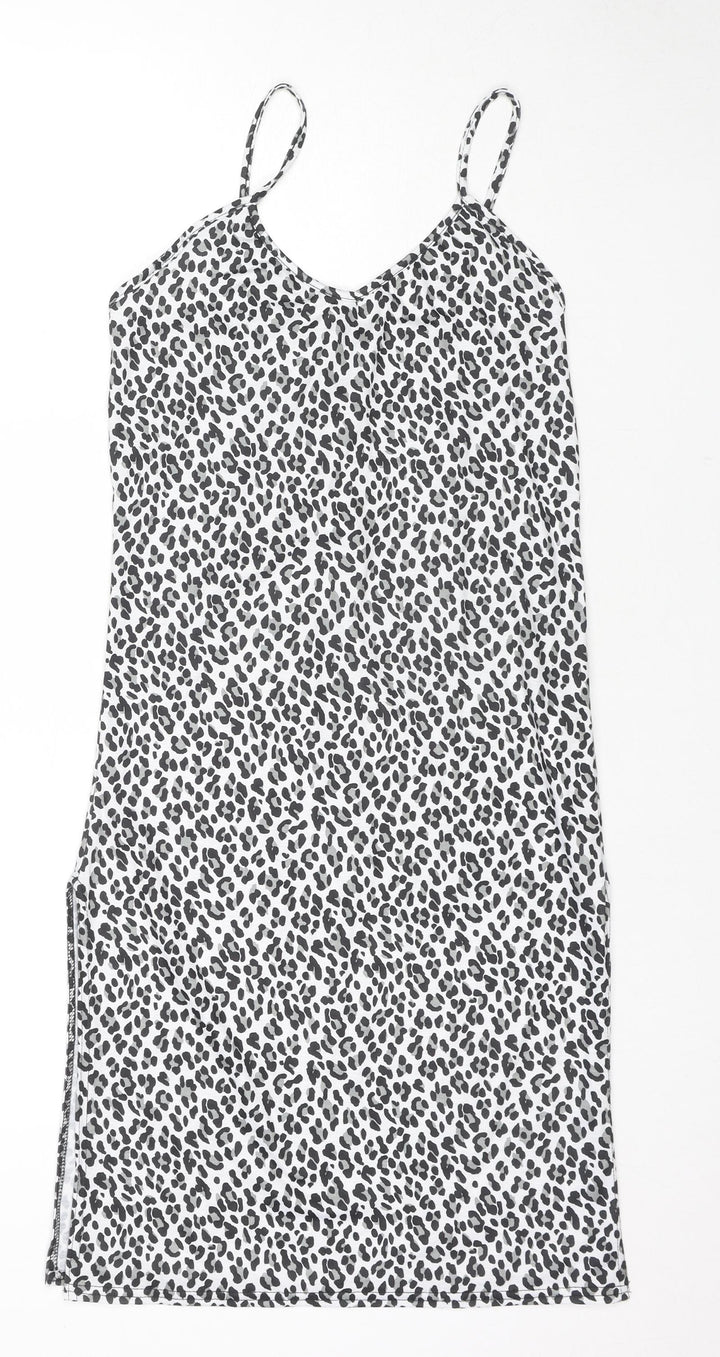 Boohoo Womens Multicoloured Animal Print Cotton Tank Dress Size 10 V-Neck Pullover - Side Slit(s)