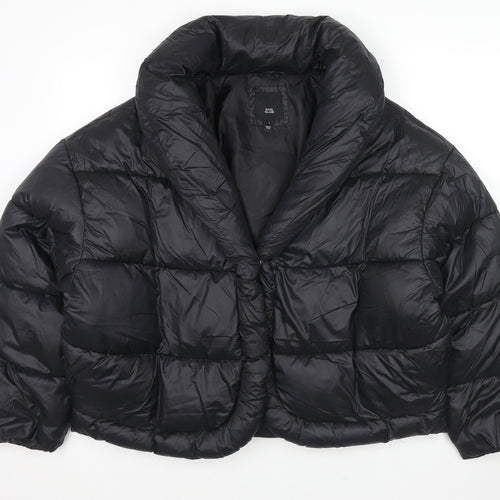 River Island Womens Black Puffer Jacket Coat Size 10 Snap