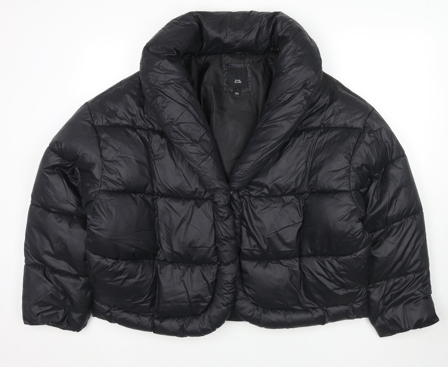 River Island Womens Black Puffer Jacket Coat Size 10 Snap