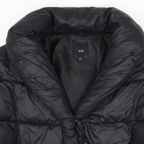 River Island Womens Black Puffer Jacket Coat Size 10 Snap