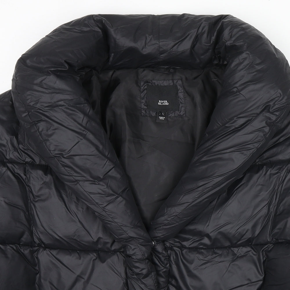 River Island Womens Black Puffer Jacket Coat Size 10 Snap