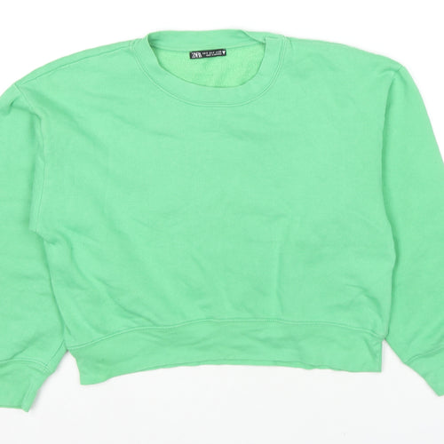 Zara Womens Green Cotton Pullover Hoodie Size S Pullover