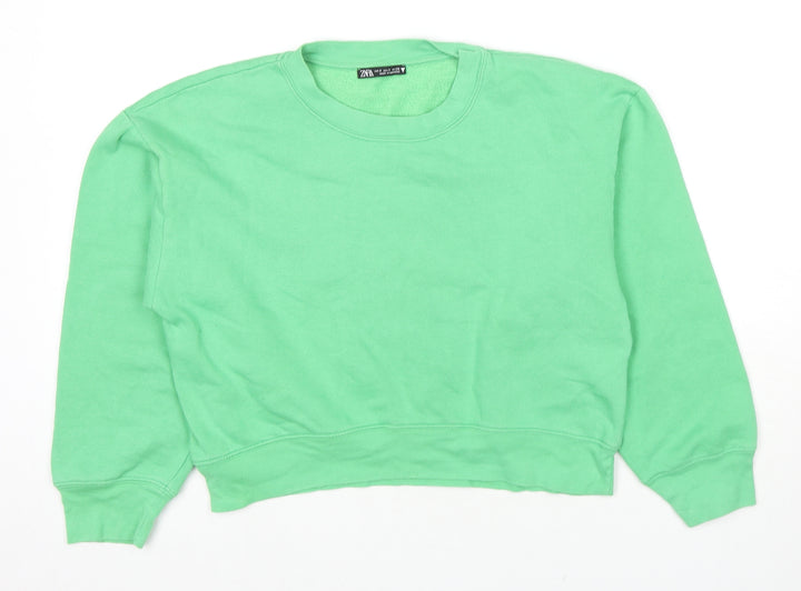 Zara Womens Green Cotton Pullover Hoodie Size S Pullover
