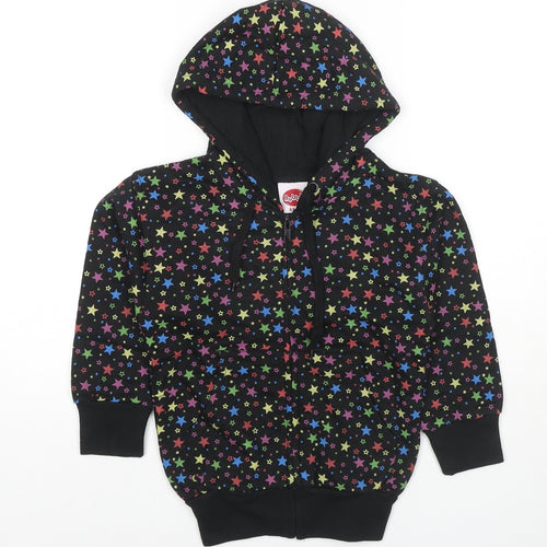 Bubble Girls Black Geometric Cotton Full Zip Hoodie Size 4 Years Zip - Stars