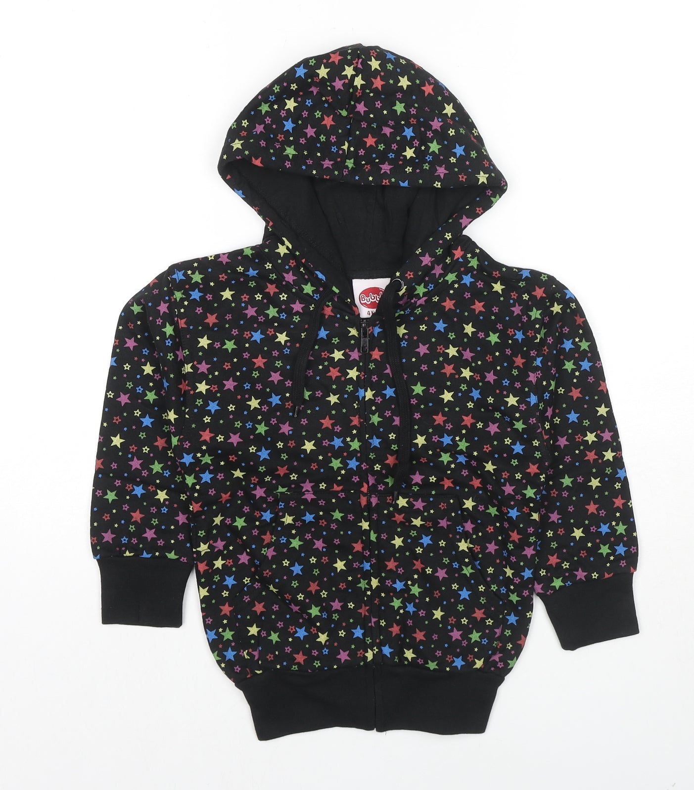 Bubble Girls Black Geometric Cotton Full Zip Hoodie Size 4 Years Zip - Stars