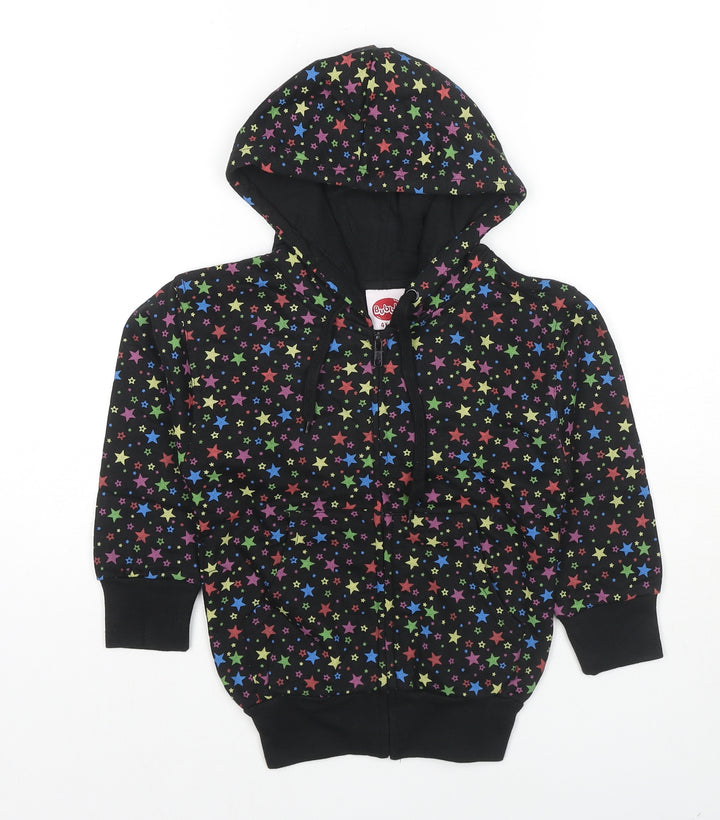 Bubble Girls Black Geometric Cotton Full Zip Hoodie Size 4 Years Zip - Stars