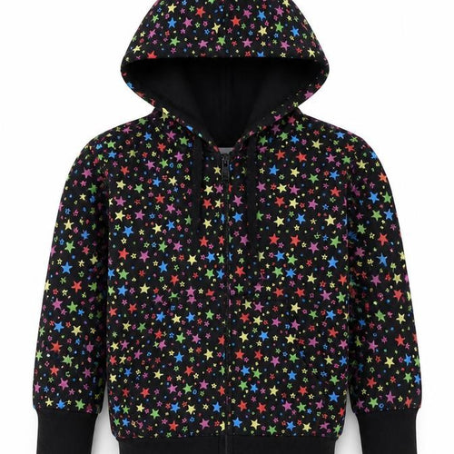 Bubble Girls Black Geometric Cotton Full Zip Hoodie Size 4 Years Zip - Stars