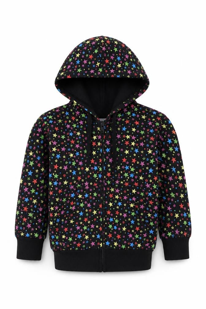 Bubble Girls Black Geometric Cotton Full Zip Hoodie Size 4 Years Zip - Stars