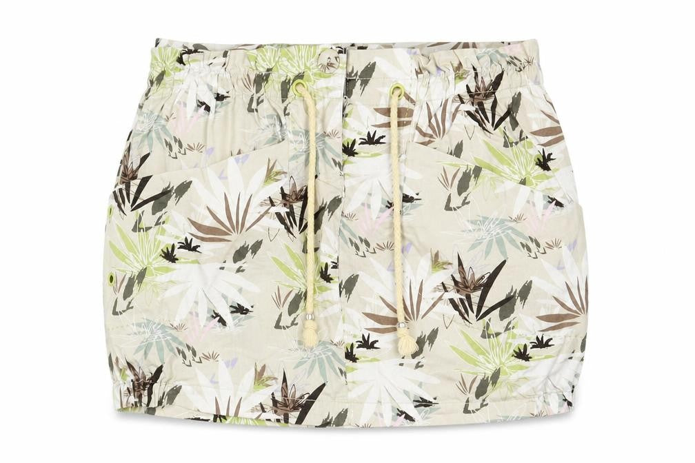 Front view of Combat women’s multicoloured geometric cotton mini skirt, size UK 8, zip
