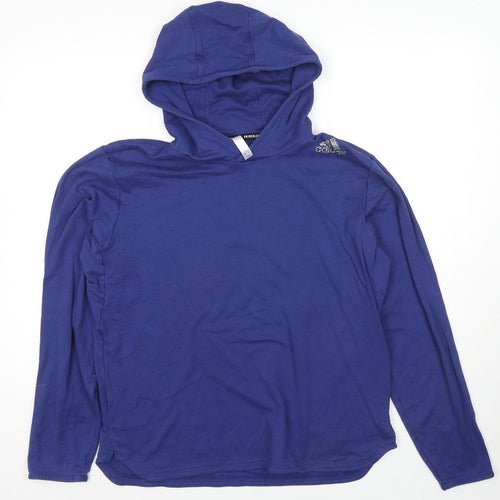 adidas Mens Blue Cotton Pullover Hoodie Size M - Logo