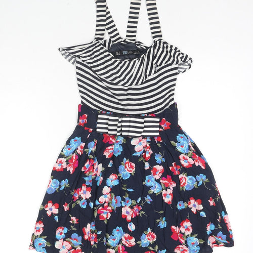Zara Womens Multicoloured Striped Viscose Tank Dress Size S Square Neck Pullover - Flowers