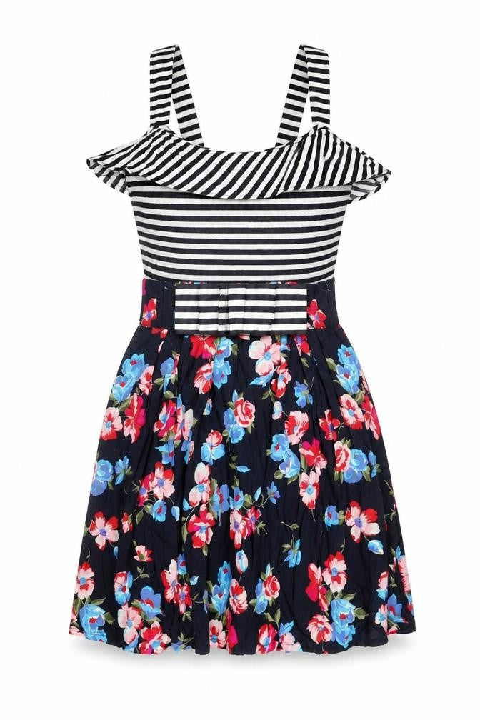 Zara Womens Multicoloured Striped Viscose Tank Dress Size S Square Neck Pullover - Flowers