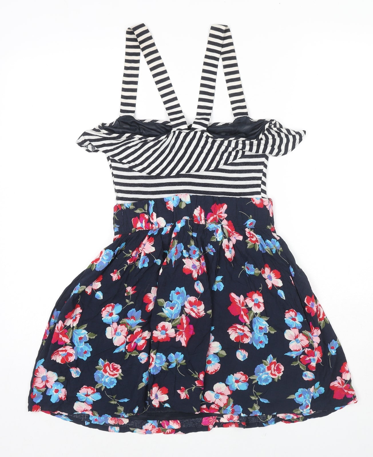 Zara Womens Multicoloured Striped Viscose Tank Dress Size S Square Neck Pullover - Flowers
